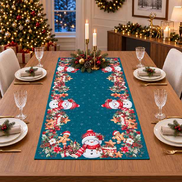Vánoční běhoun na stůl XMAS PARTY zelená 60x120 cm