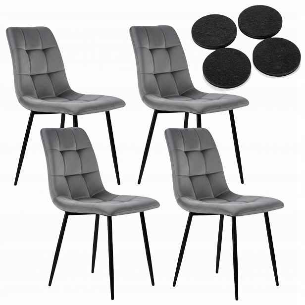 Velurové křeslo Čalouněné Šedé Křesla Velvet Glamour x4ks Do Obývacího pokoje