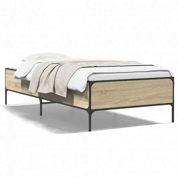 vidaXL Rám postele dub sonoma 75 x 190 cm kompozitní dřevo a kov