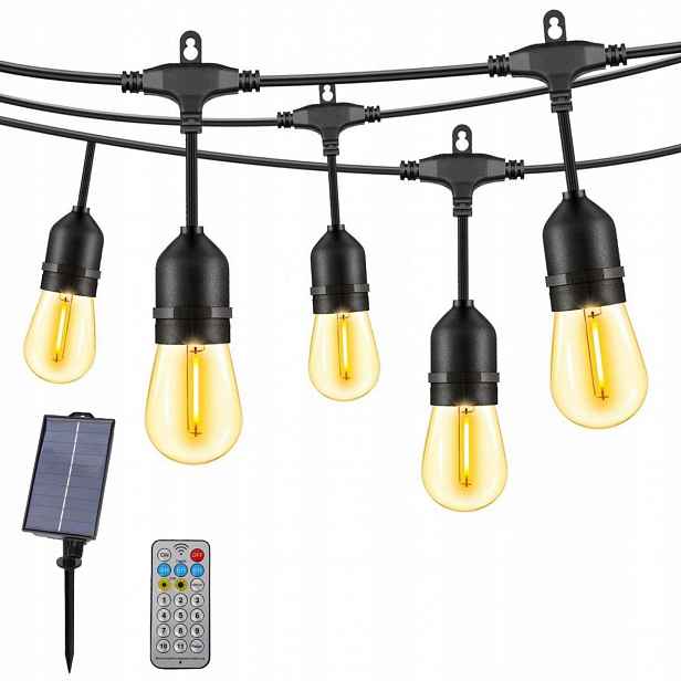 Zahradní Solární Girlanda Solární Lampy 15M 30+2X Žárovka Dálkový Ovladač 11 Režimů