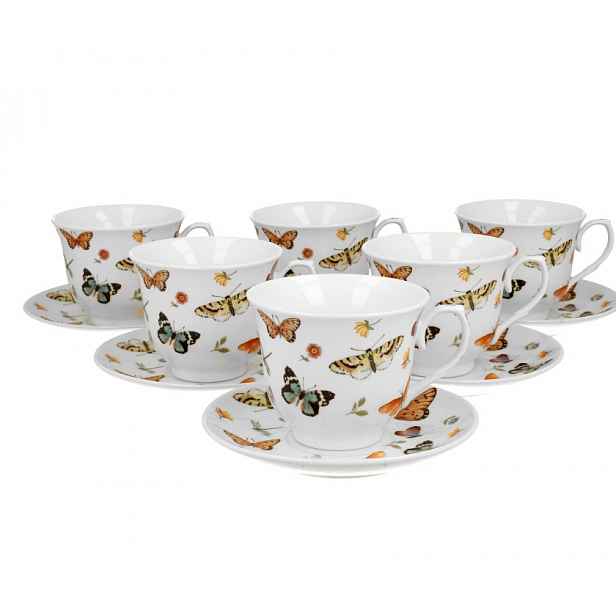 6 šálků na čaj podšálků motýli porcelán