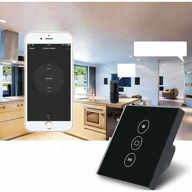 Skleněný Dotykový Spínač Žaluzií Černý, Vypínač Pro Rolety Wifi Led
