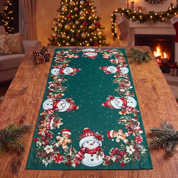 Vánoční běhoun na stůl XMAS PARTY zelená 40x85 cm