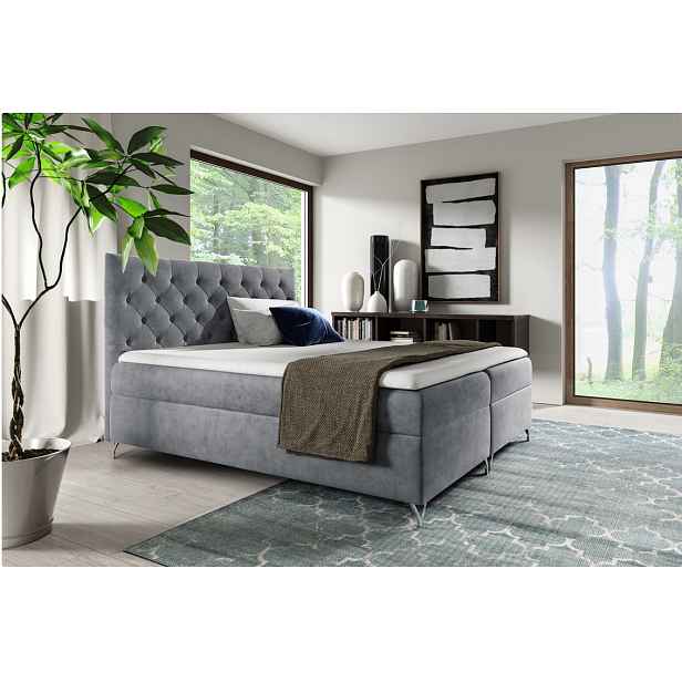 Boxspringová postel VENDELIN - 160x220, šedá + topper ZDARMA