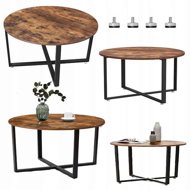 Konferenční stolek Kulatý Loft Industriální do obývacího pokoje Černý Bronz 88 cm