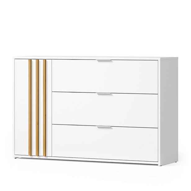 MASSENO KOMODA TOREN, 125/79,5/35 cm se 3 zásuvkami, počet dvířek: 1, bílá