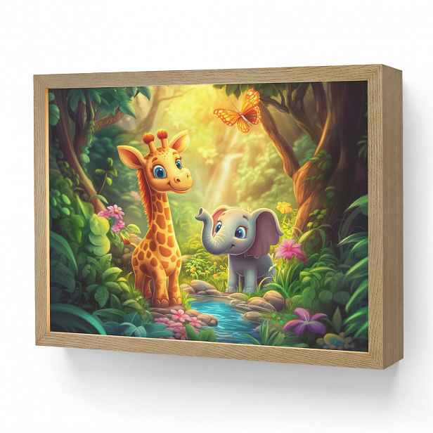 OnlyWow NÁSTĚNNÁ LAMPA S AKUMULÁTOREM Žirafa - slon - květiny - džungle 40x30 cm