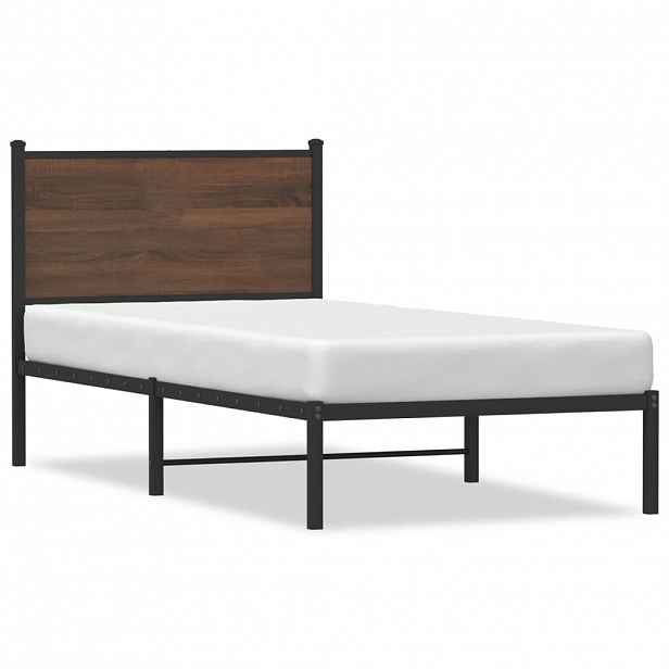 vidaXL Kovový rám postele bez matrace hnědý dub 90 x 190 cm