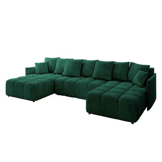 ALTDECOR SEDACÍ SOUPRAVA ve tvaru U s funkcí spaní a úložným prostorem LONLI-U 350x190x68 Zelená Velur