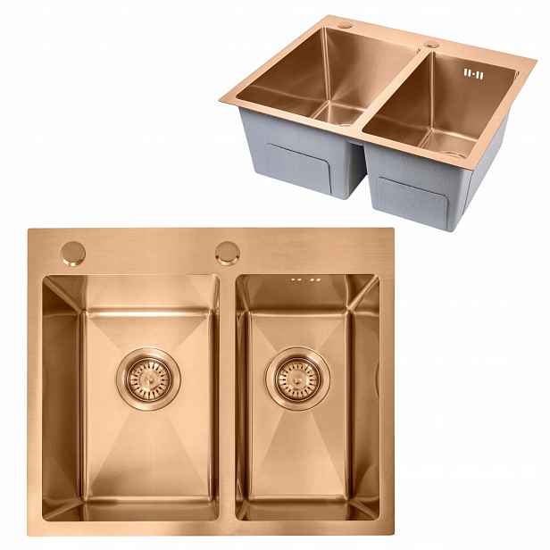 Dvoukomorový dřez Toby Měď Bronz Zapuštěný Ocel 56x48 Obdélník Rea