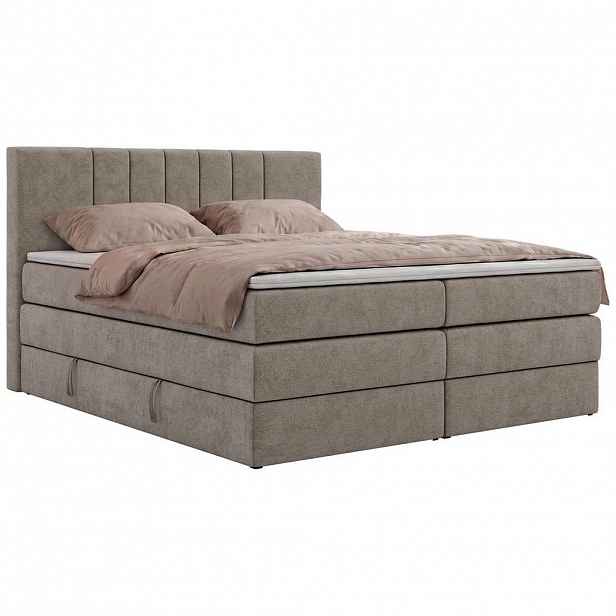MKS POSTEL BOXSPRING INERO KING 200/200 - Šedobéžová Strukturovaná látka - Topper Visco - H3