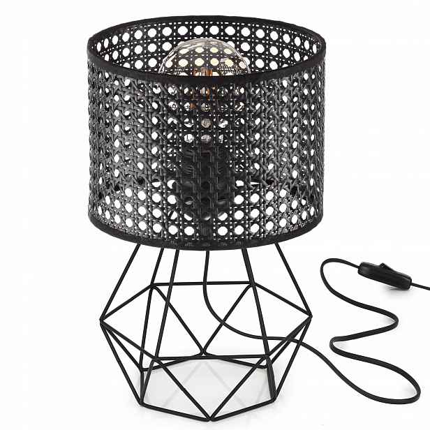 Noční Lampa Stolní Stínítko S Dírkami Ratanová Černá
