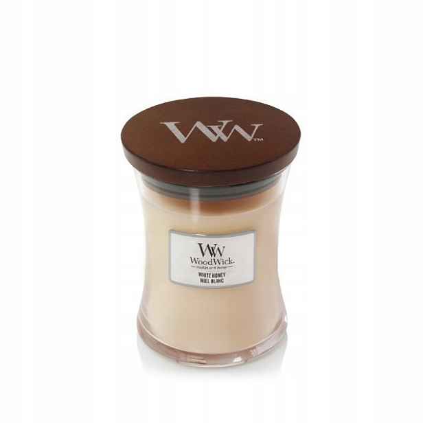 White Honey – Woodwick – střední vonná svíčka s dřevěným knotem