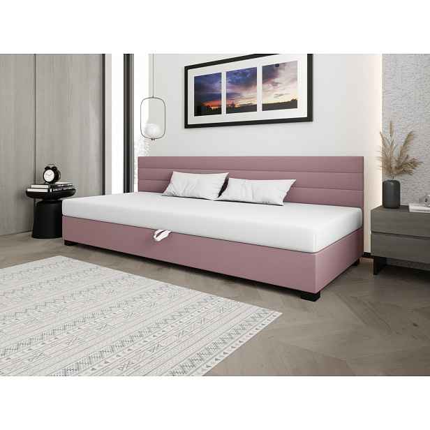 Čalouněná postel 90x195 KASANDRA BIZ 1 s úložným prostorem - růžová / bílá