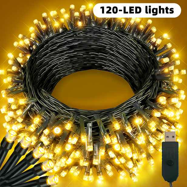 TEMU 400/240/120 LED Tmavě zelené drátěné USB napájené pohádkové hvězdné světelné řetězy s 12 režimy svícení pro domácí ložnice, stromy, verandy,