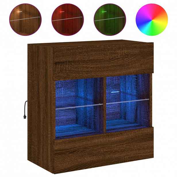 vidaXL Nástěnná TV skříňka s LED osvětlením hnědý dub 58,5x30x60,5 cm