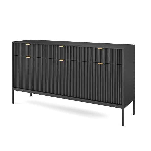 MASSENO KOMODA STELLARE, 154/83/39 cm se 3 zásuvkami a 3 dvířky, černá