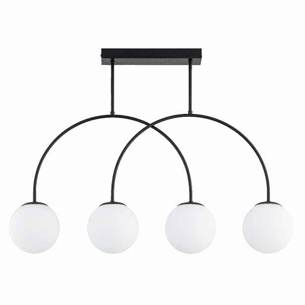 Minimalistická závěsná lampa 4xE14, černý kov/bílé koule Alfa