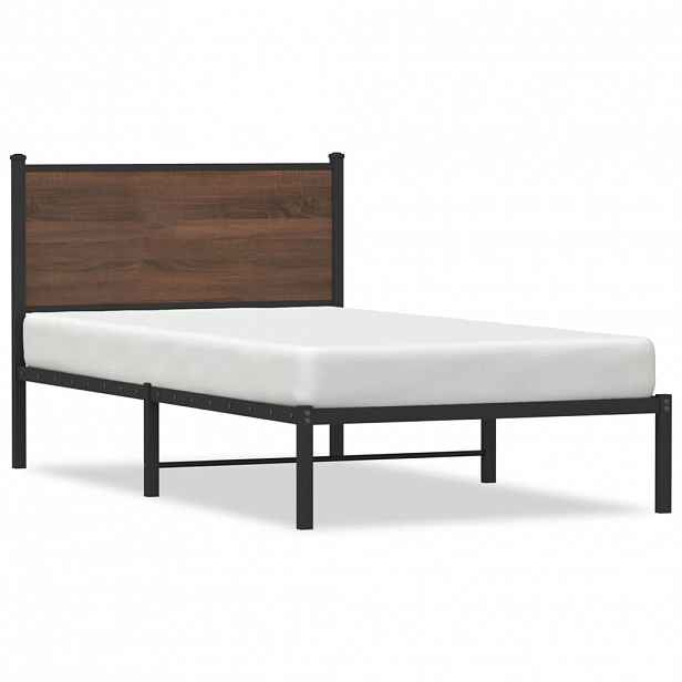 vidaXL Kovový rám postele bez matrace hnědý dub 107 x 203 cm