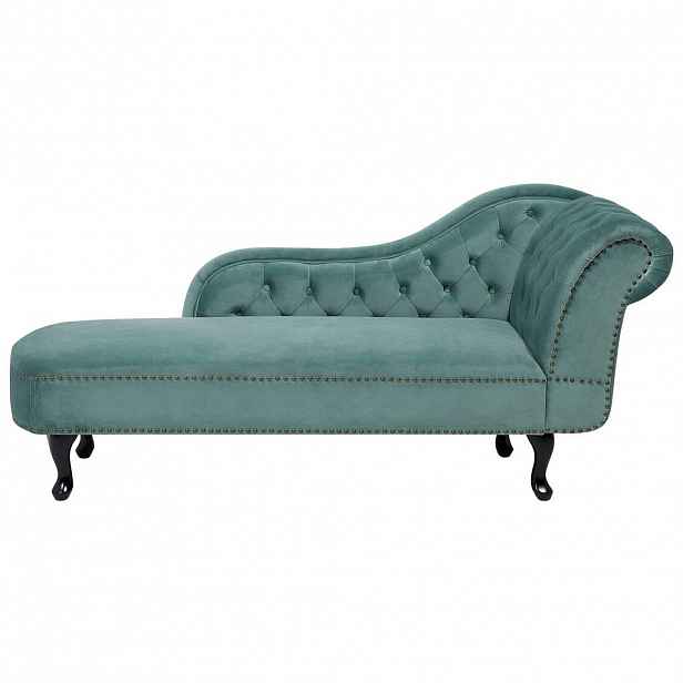 Beliani ČALOUNĚNÉ LEHÁTKO CHAISE LONGUE Sametová látka mátově zelené pravostranné Nimes