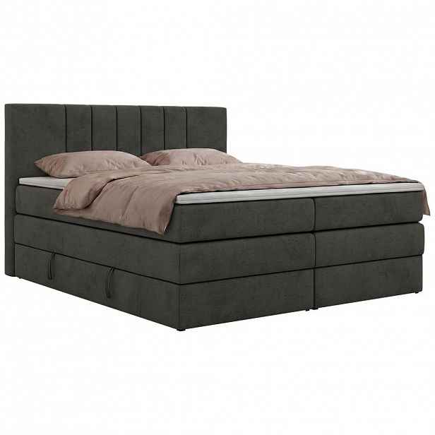 MKS POSTEL BOXSPRING INERO KING 200/200 - Tmavě šedá Samet - Topper T25 - H4