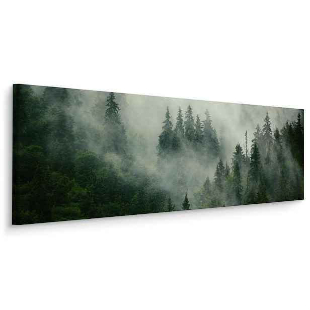 Muralo OBRAZ NA PLÁTNĚ Les v mlze Stromy Příroda 3D 145x45 cm