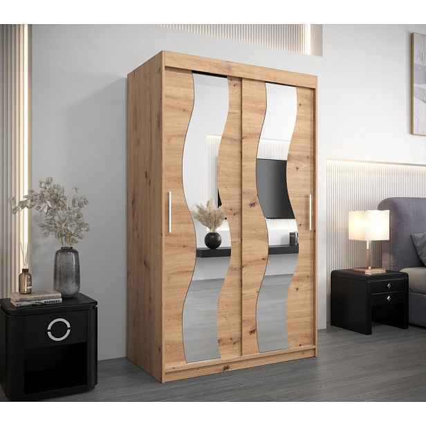 Šatní skříň se zrcadly MARGIT - šířka 120 cm, dub artisan