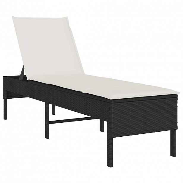 vidaXL Zahradní lehátko s polštářem černé 55 x 200 x 44 cm polyratan