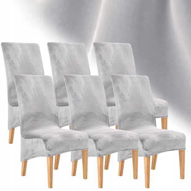 Potah Na Židli XXL Velur 6 Ks Plyšový Elastický, Měkký, Světle Šedý
