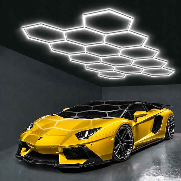 Led lampy Hexagon 394x229 Cm 399W garáž detailing Led stropní osvětlení