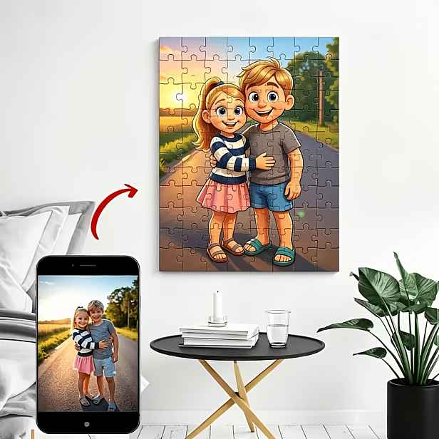 TEMU 2D plochý, 2D plochý, [na míru] Personalizovaný portrét ve stylu kresleného filmu, animovaný styl, 1 ks personalizované puzzle malby, rodinný