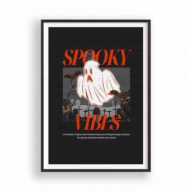 Halloweenský Plakát A3, černý dřevěný Rámeček , 30x42 cm