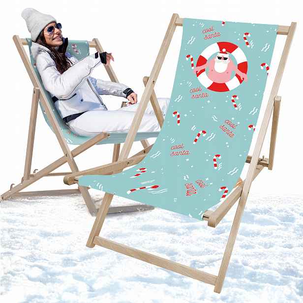 Dřevěné Lehátko na Sjezdovku s Zimním Potiskem Cool Santa Pohodlné