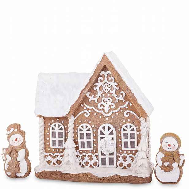 Led domeček s figurkami hnědobílý 23x22x12; figurky 10x5,5x2,5 cm