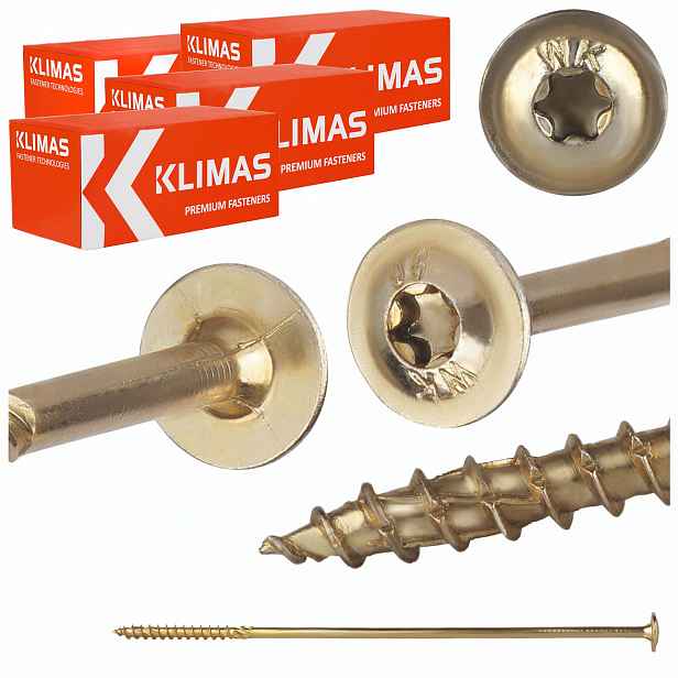 Tesařské vruty Torx 10x340 mm 100 ks talířové na dřevo Klimas Wkcp