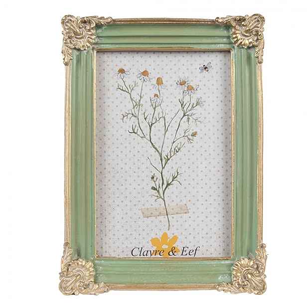 Zeleno - zlatý fotorámeček se zlatými ornamenty - 13*2*18 cm / 10*15 cm Clayre & Eef
