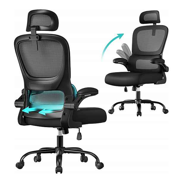 Kancelářská židle Songmics Ergonomické síťované opěradlo Područky Černá