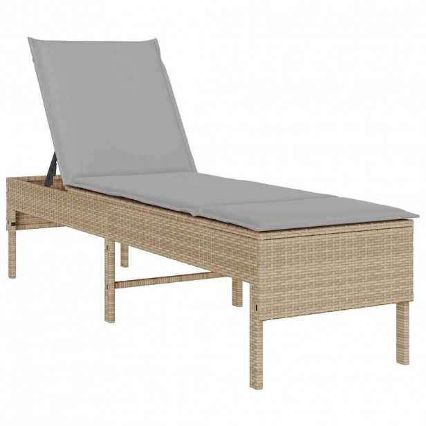 vidaXL Zahradní lehátko s polštářem béžové 55 x 200 x 44 cm polyratan
