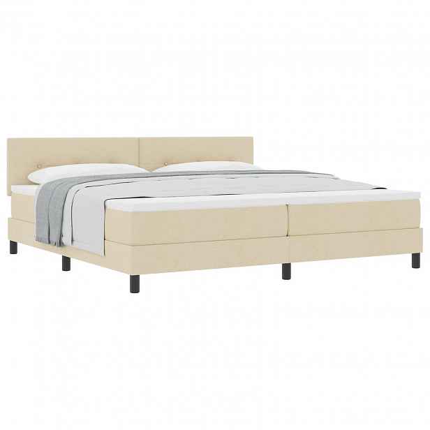 vidaXL Postel s boxspringem s čelo Krémová 200 x 200 cm textil
