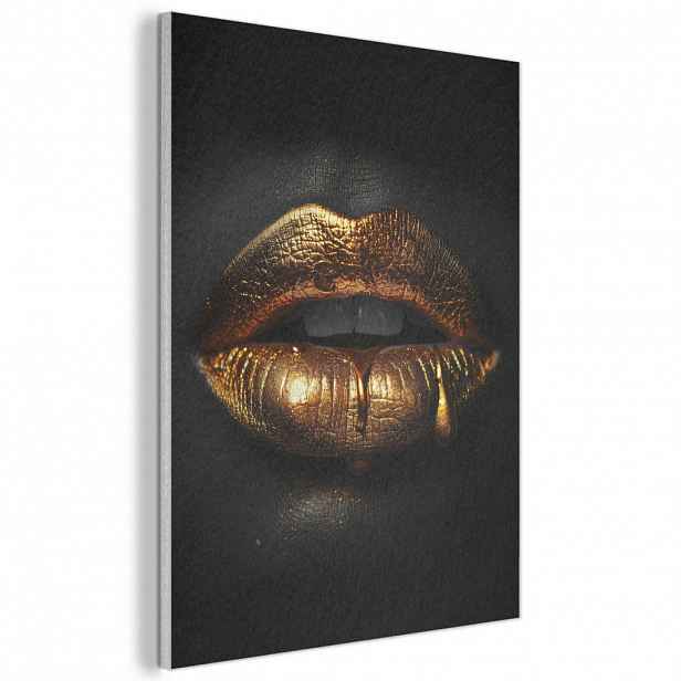 MuchoWow AKUSTICKÝ obraz Žena - portrét - rty - zlatá - černá 60x80 cm