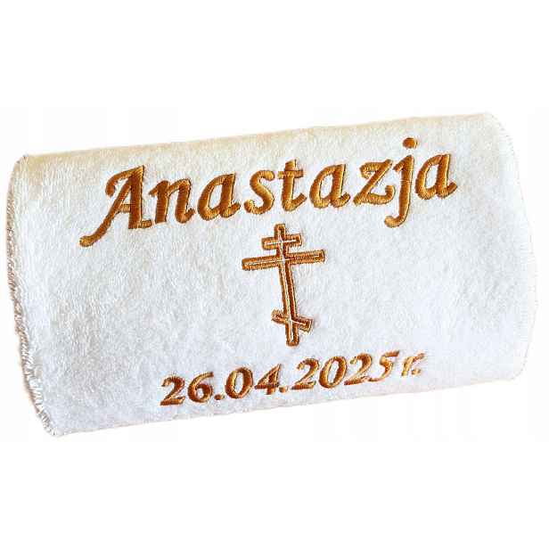 Ručník na křtiny Pravoslavný se jménem datum kříž Dárek křest suvenýr