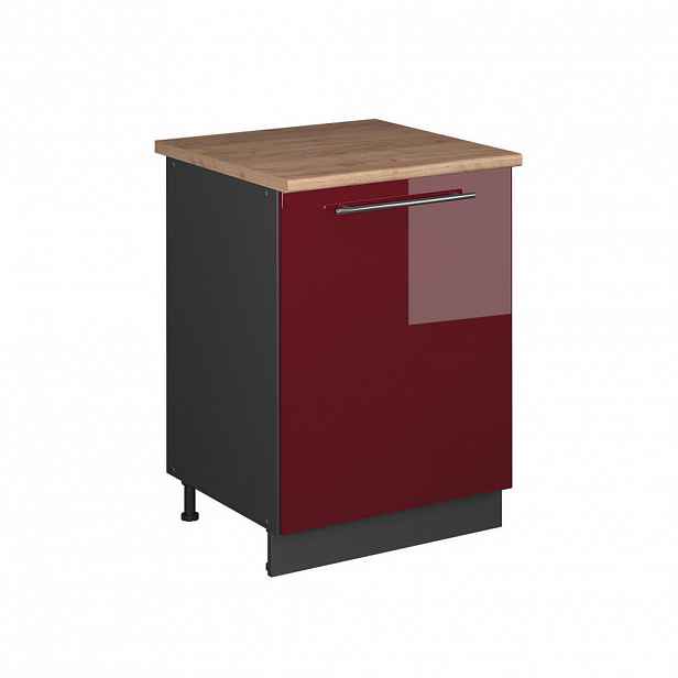 Vicco SPODNÍ SKŘÍŇKA KUCHYŇSKÉ LINKY Fame-Line, Bordó červená vysoký lesk/Antracit, 60 cm 1 dvířka s pracovní deskou
