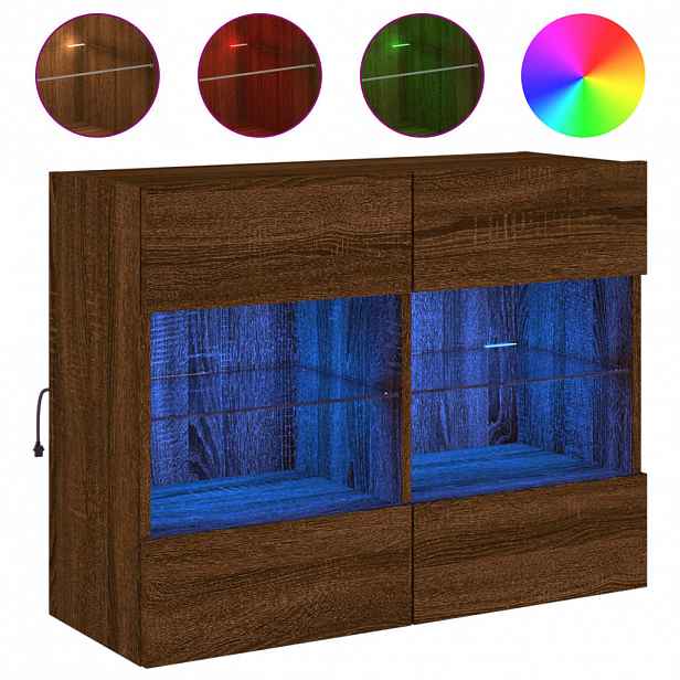 vidaXL Nástěnná TV skříňka s LED osvětlením hnědý dub 78,5x30x60,5 cm