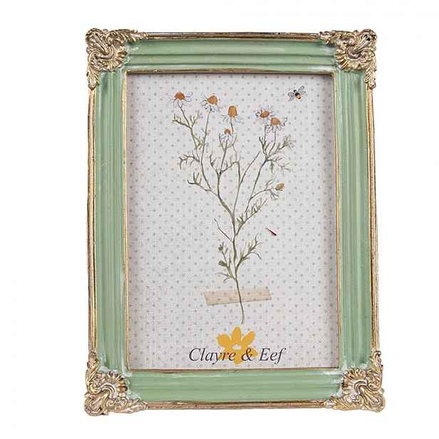 Zeleno - zlatý fotorámeček se zlatými ornamenty - 16*2*21 cm / 13*18 cm Clayre & Eef