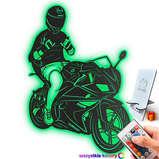 Dřevěný obraz Yamaha R125 Nástěnná Dekorace Dárek Noční Lampa Led XL