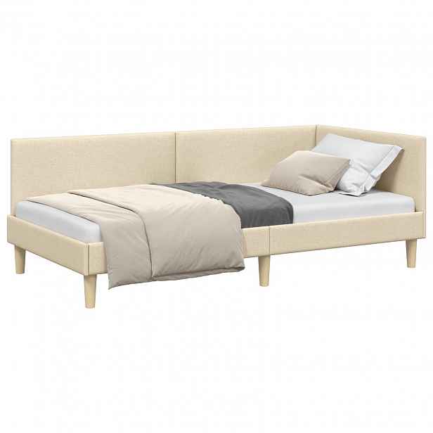 vidaXL Rohový rám postele Krémová 90 x 190 cm Textil