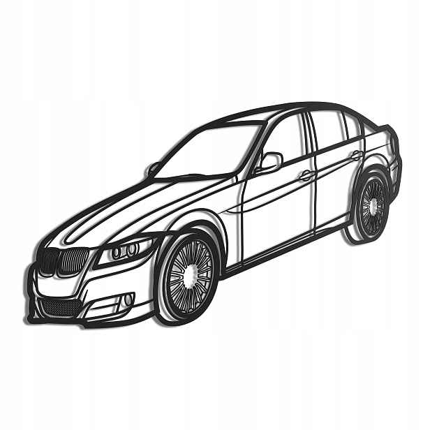 Dřevěný 3D obraz Bmw E90 ve stylu line Nástěnná Dekorace Dárek XL