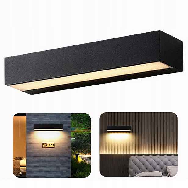 Led Dlouhé Nástěnné Svítidlo Villa Wall Light Černé IP65 18W 30CM Teplé světlo