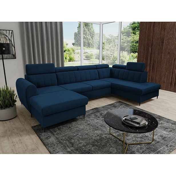 Sedačka na každodenní spaní do U LAKEWAY XL - modrá, levý roh