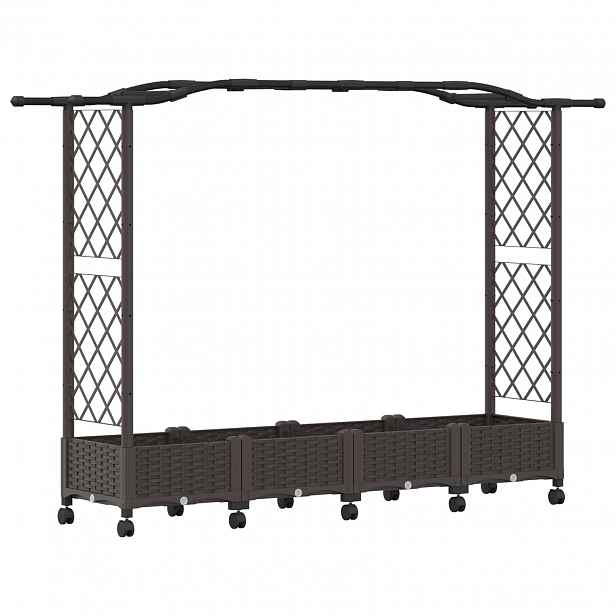 vidaXL Vyvýšený záhon s treláží a střechou Hnědá 207 x 40 x 129 cm PP